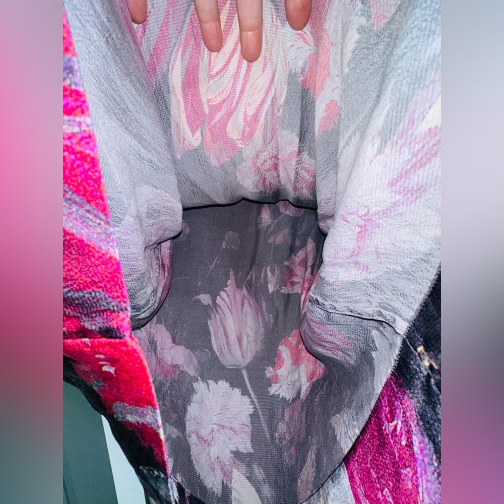 Floral MONSOON Ombre SILK Dress with Pink & white BLOOMS dark gray OMBRE’ mini - Picture 8 of 11